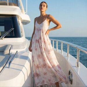 Z Supply White and Blush Tie-Dye Maxi Dress